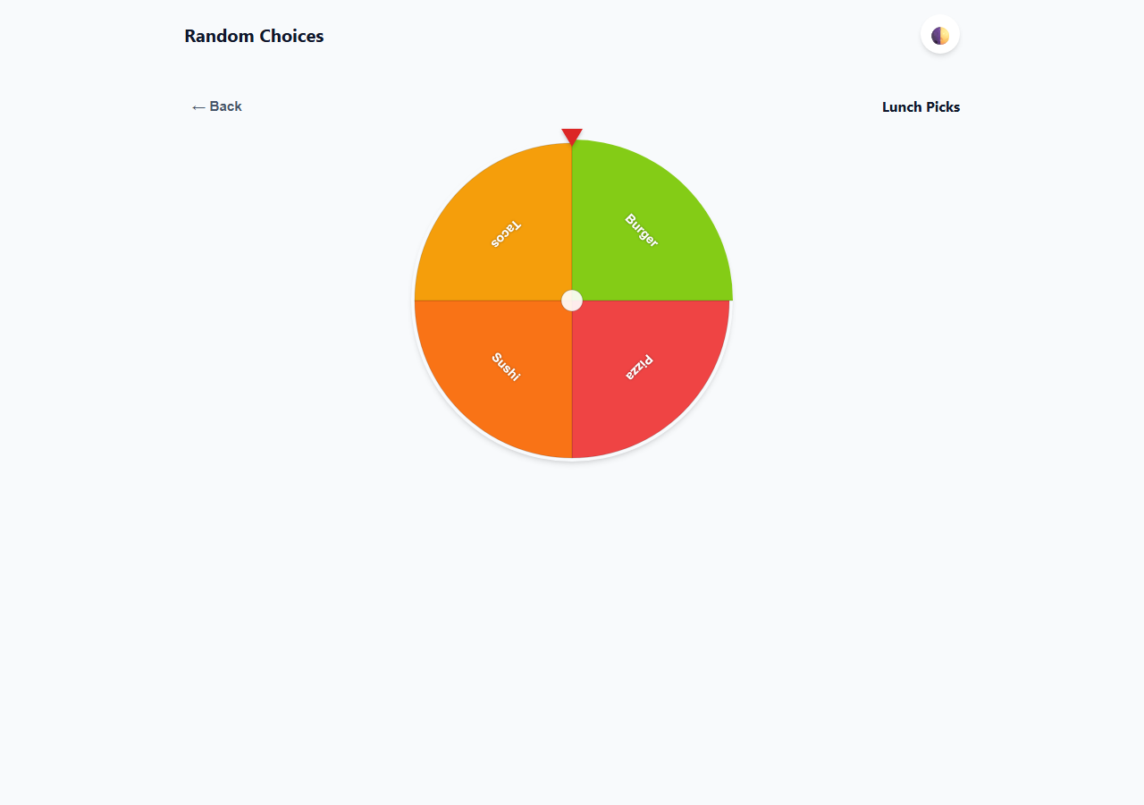 Spinning wheel selector